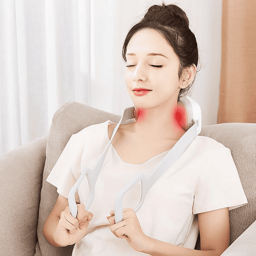 girl using white and grey massager