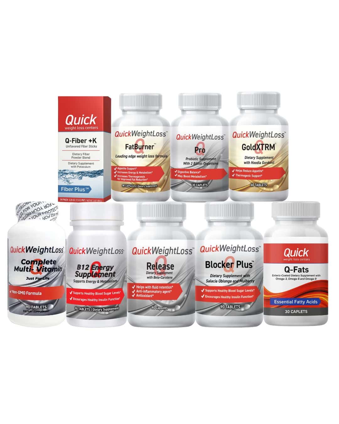Collection of Quick Weight Loss supplement bottles