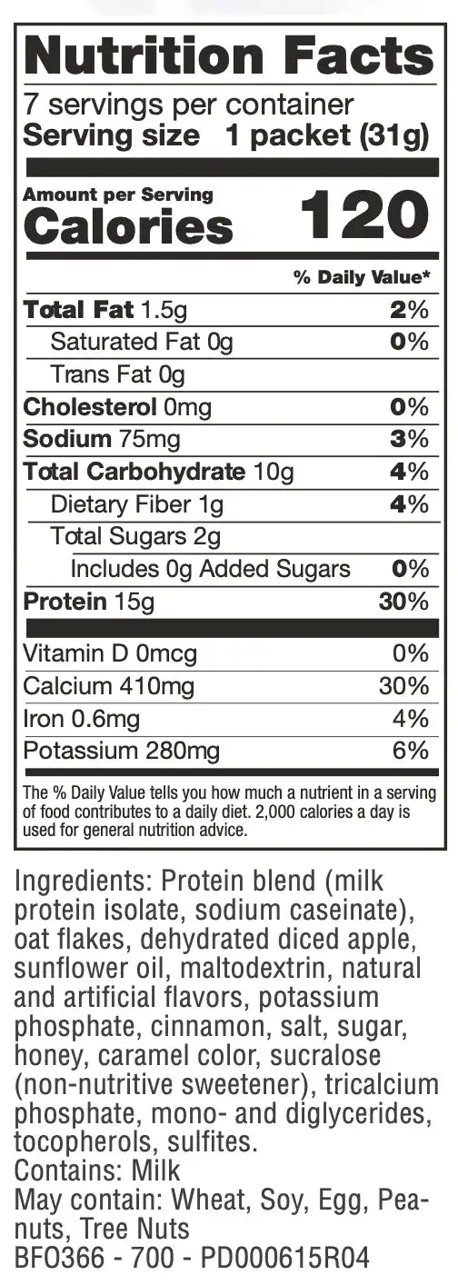 Nutrition facts label for a product