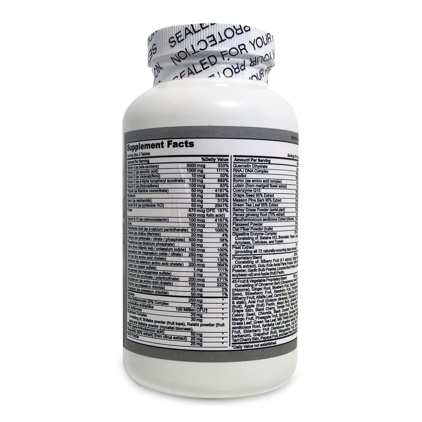 Complete multivitamin supplement facts