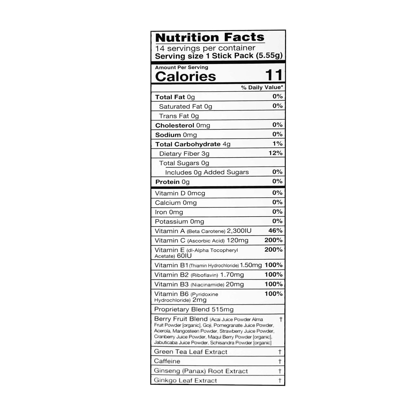 Lemon Lime Meta Booster Nutrition Facts