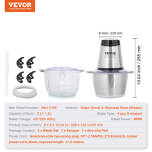 Load image into Gallery viewer, VEVOR Food Processor, Electric Meat Grinder with 4-Wing Stainless Steel Blades, 8 Cup+5 Cup Two Bowls, 400W Electric Food Chopper, 2 Speeds Food Grinder for Baby Food, Meat, Onion, Vegetables